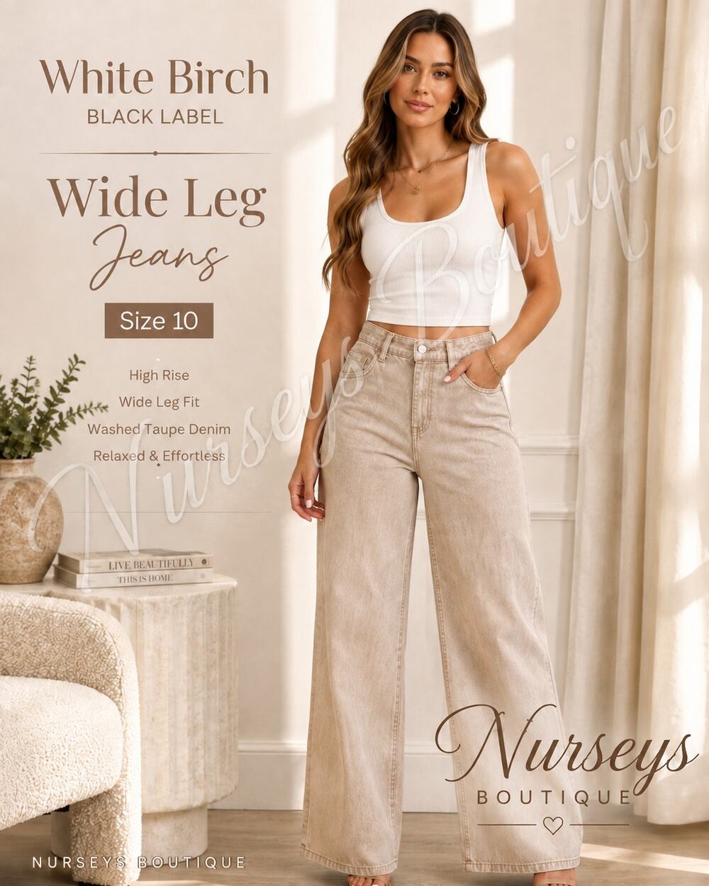 White Birch Black Label Size 10 Taupe Wide Leg High Rise Jeans